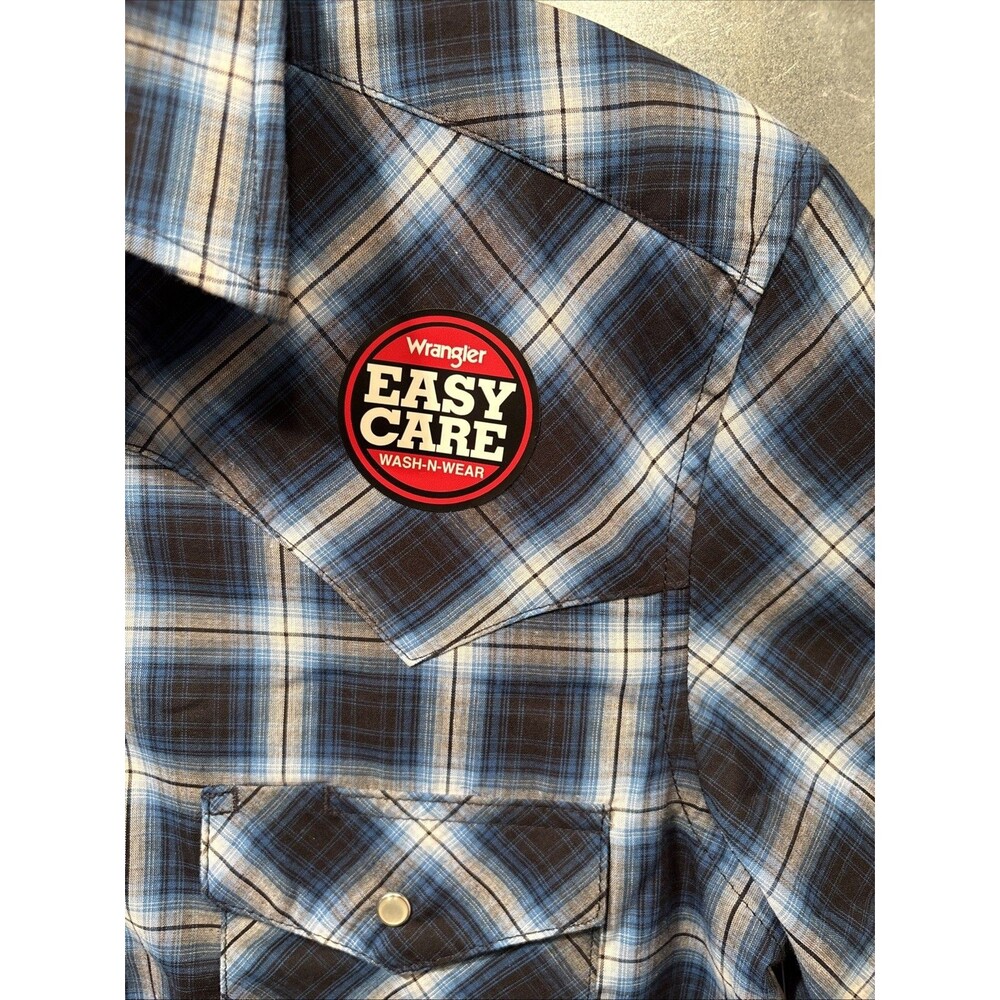Wrangler Western Pearl Snap Cowboy Long Sleeve Blue/Gray/Black Plaid Shirt S NEW - Picture 10 of 16
